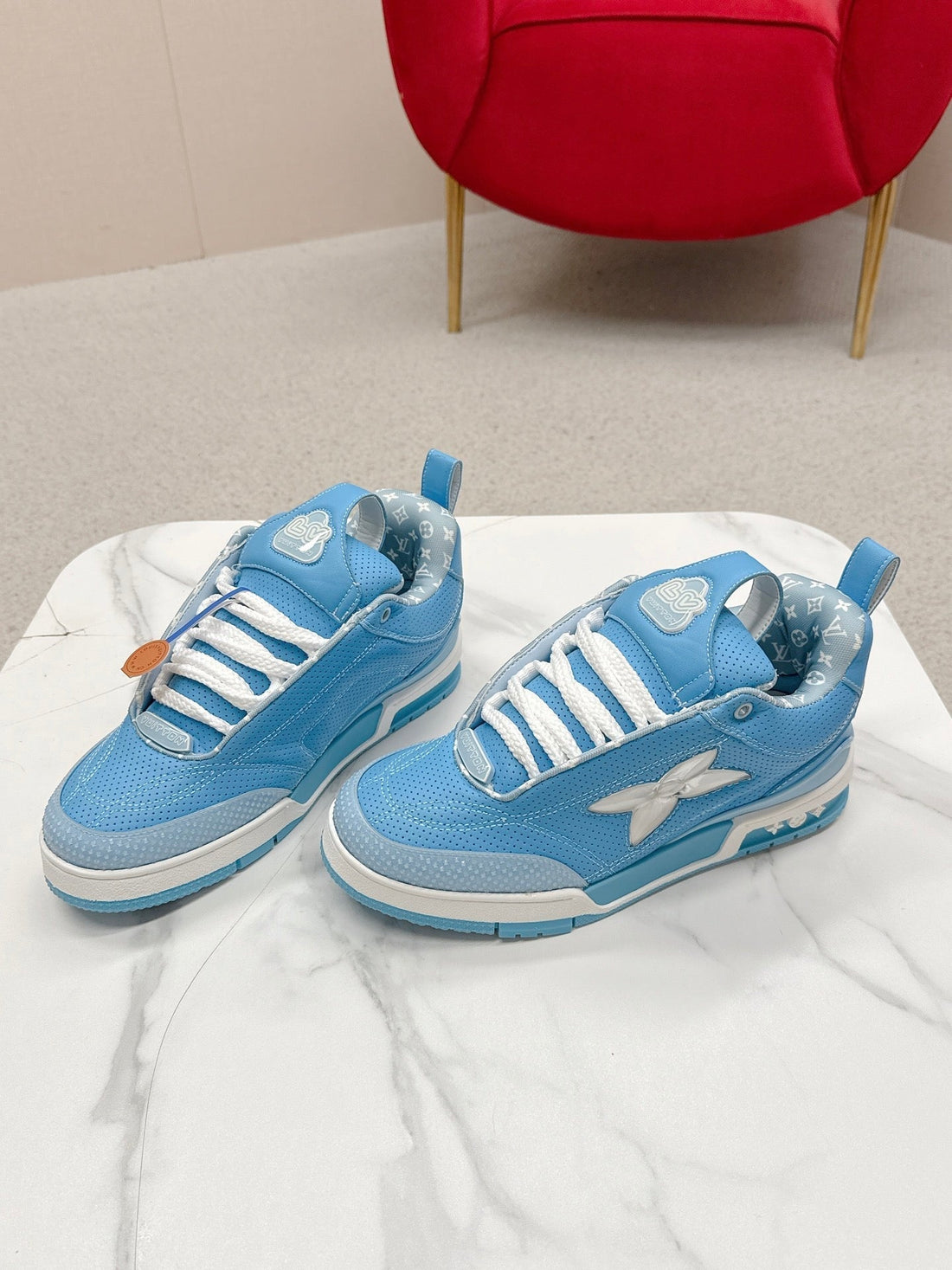 LV Skate Sneakers Blue Metallic And Perforated Calf Leather 528546