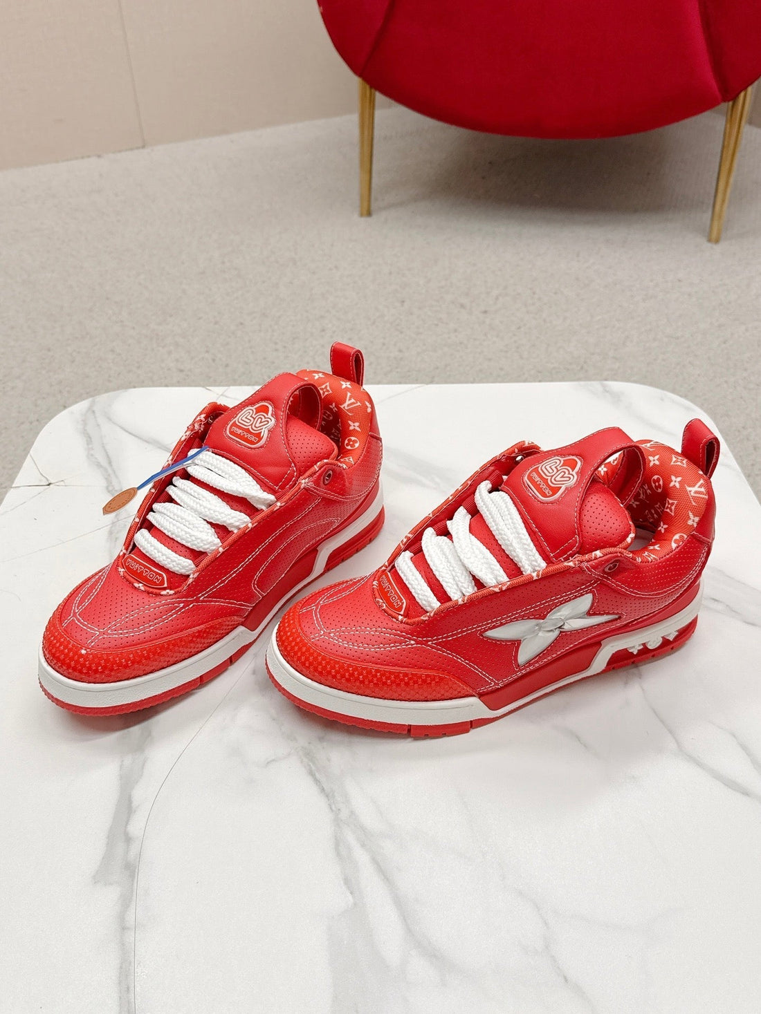 LV Skate Sneakers Orange Metallic And Perforated Calf Leather 528547