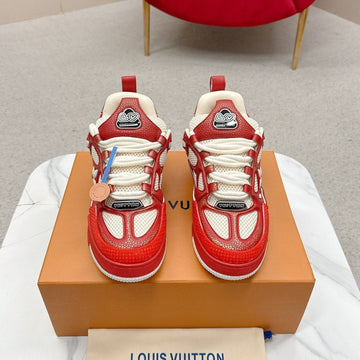 LV Trainer Sneaker Red White Cowhide And Mesh 528556