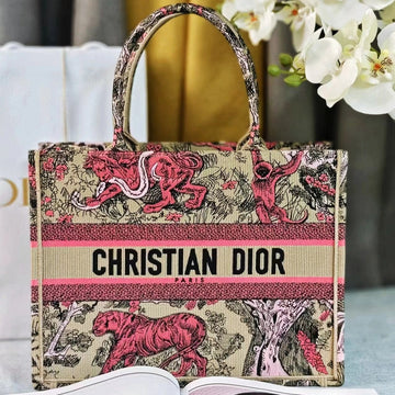 Medium Dioriviera 36 Pink Beige Tiger Embroidery Canvas