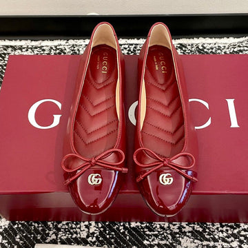 GG 2025 Marmont Ballet Flat Red Patent Leather And Sheepskin 555147