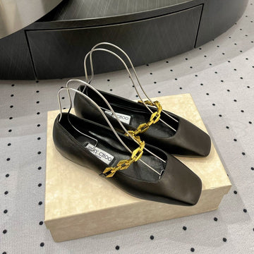 Jimmy Diamond Tilda Flat 10MM In Black Nappa Leather Flats With Chain 591607