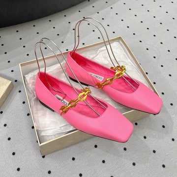 Jimmy Diamond Tilda Flat 10MM In Pink Nappa Leather Flats With Chain 591613