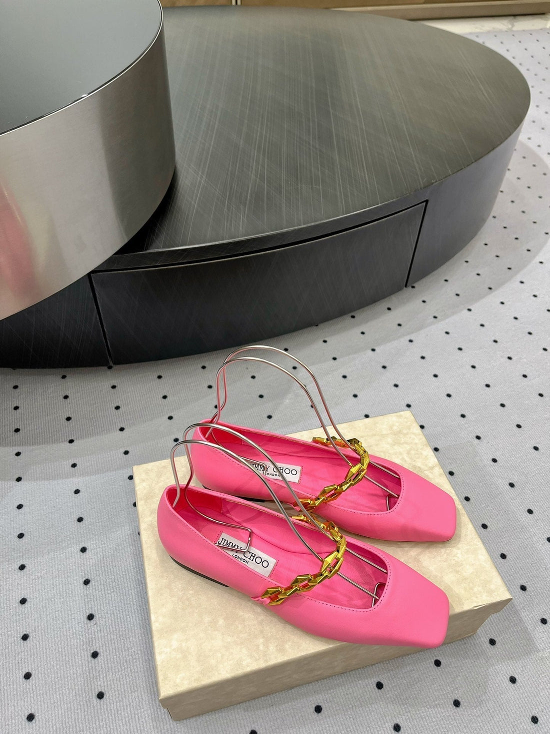 Jimmy Diamond Tilda Flat 10MM In Pink Nappa Leather Flats With Chain 591613