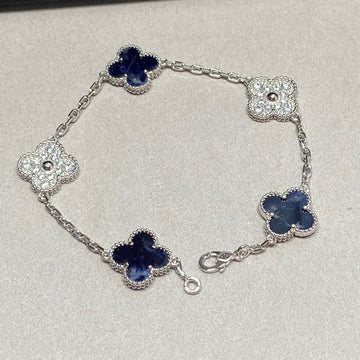 Vca Clover Blue 5 Motifs Sliver Bracelet