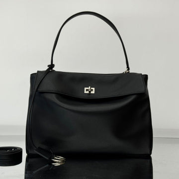 Rodeo Medium Bag 35 In Black Smooth Calfskin Silver Hardware