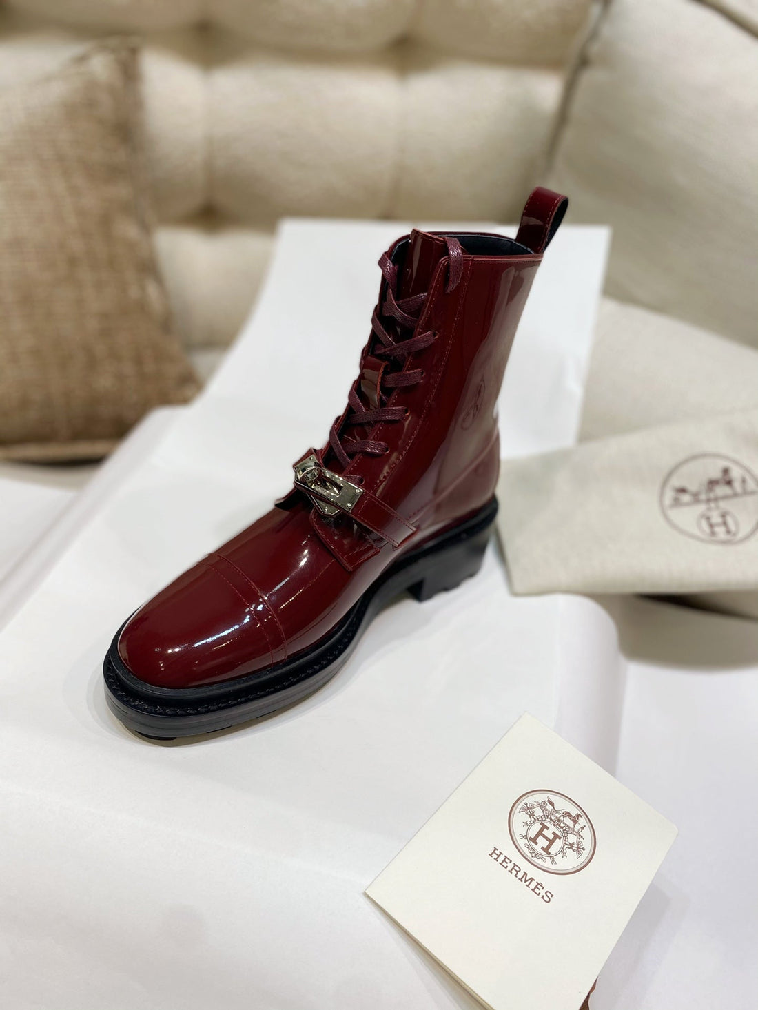 Hm Funk Ankle Boot Red Shiny Cowhide 348024