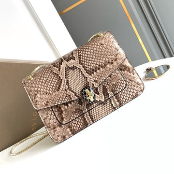 Handbag 25 In Grey Shiny Python Leather