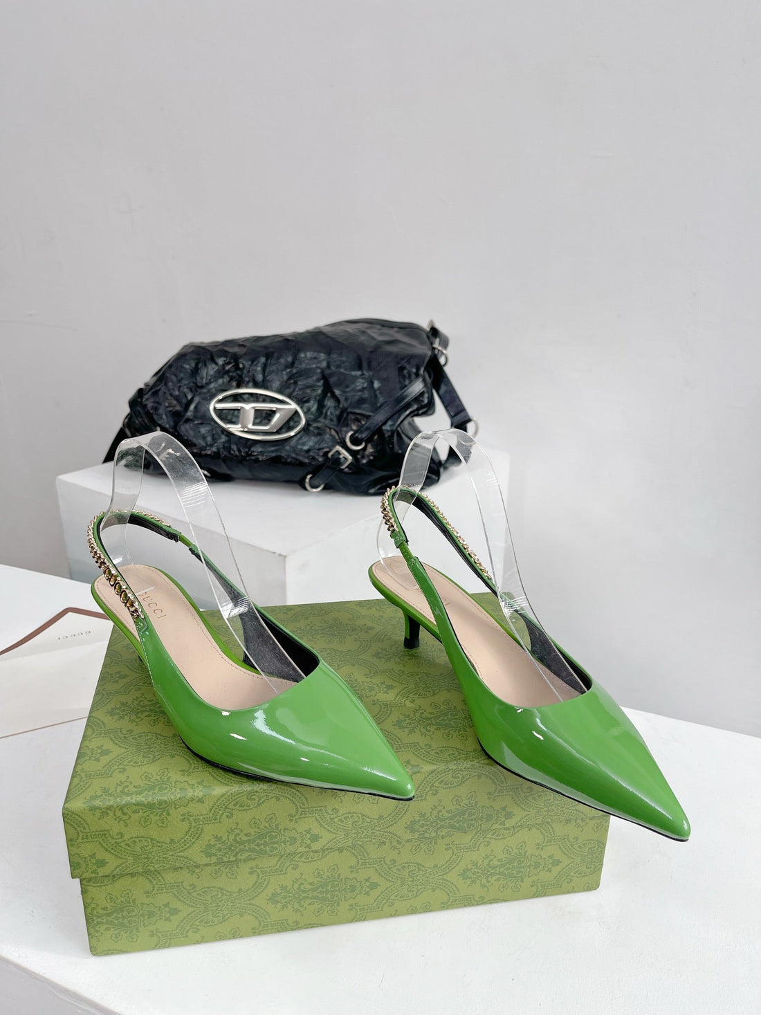 GG Signoria 45 Slingback Pump Green Lambskin