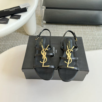 Yves Sl Buckle Women Sandals Black Leather