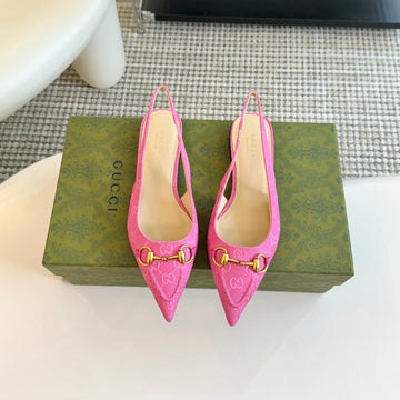 GG Horsebit Slingback Ballet Flat Pink Canvas