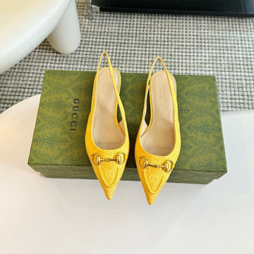 GG Horsebit Slingback Ballet Flat Lemon Canvas