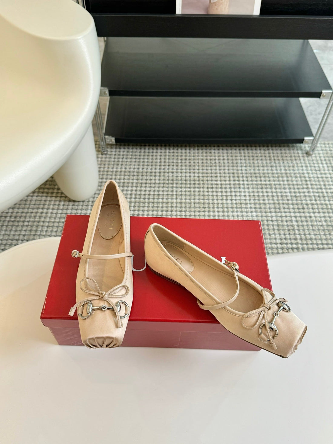 GG Ballet Flat Cream Silk