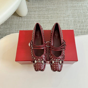 GG Rivets Ballet Flat Garnet Horizontal Straps Lambskin