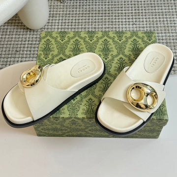 Women's Slipper In White Calfskin