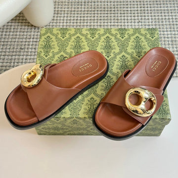 Women's Slipper In Bronze Brown Calfskin