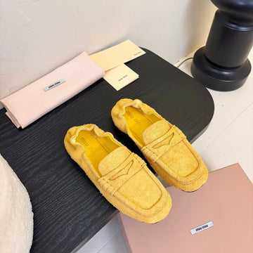 Miu 25C Ruches Nappa Loafers Yellow Suede 235806