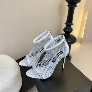 Dc Pumps White Rhinestone Mesh & Sheepskin 297012