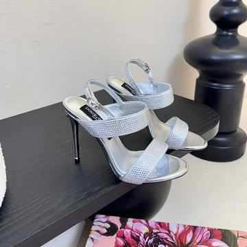 Dc Satin Sandals Sliver Sheepskin & Fusible Rhinestones 313666
