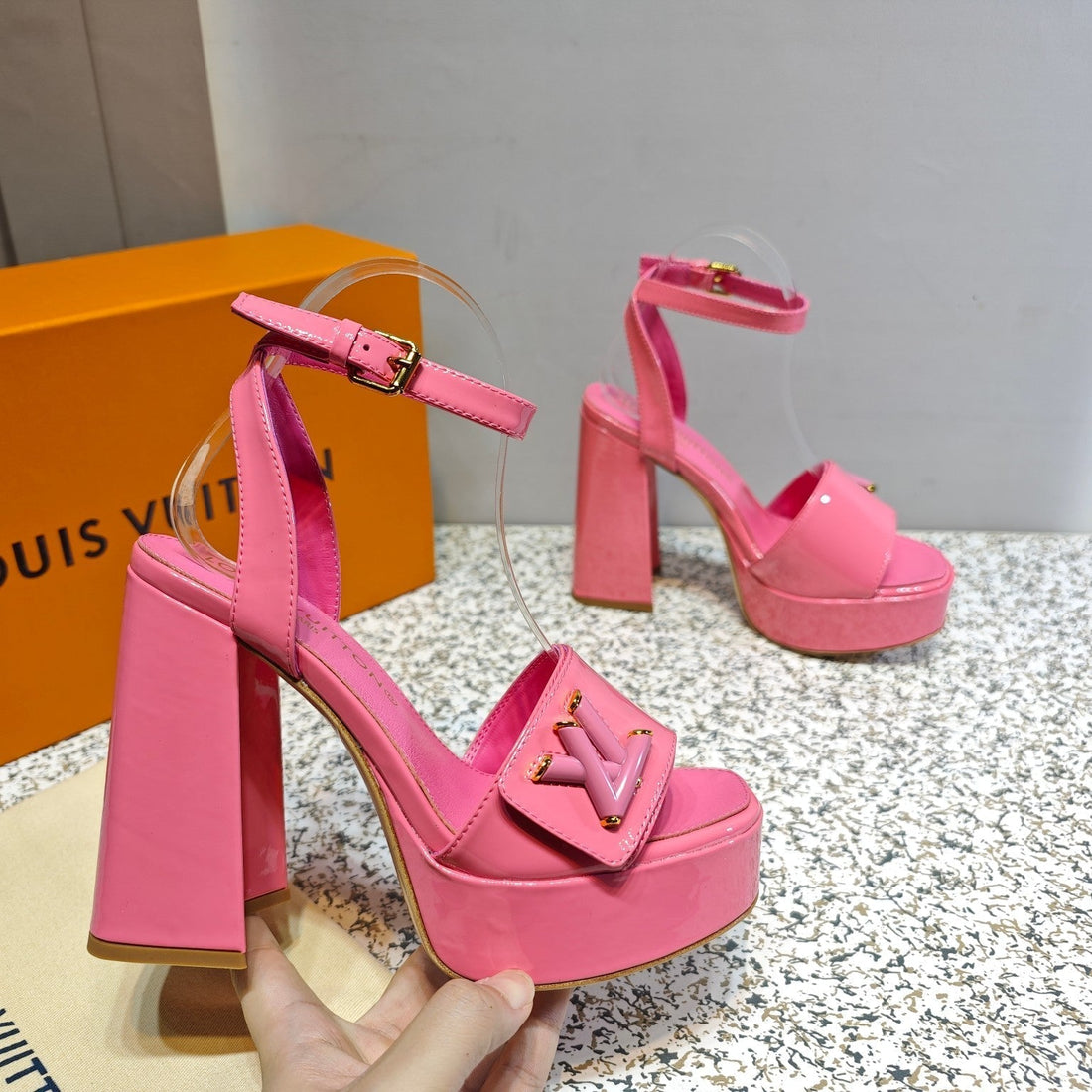 LV Shake Platform Sandal 110MM Pink Patent Leather 456136