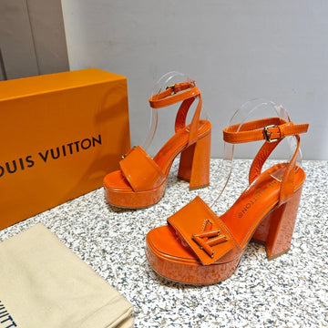 LV Shake Platform Sandal 110MM Orange Patent Leather 456137