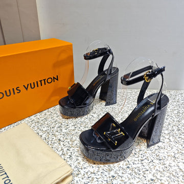 LV Shake Platform Sandal 110MM Black Patent Leather 456141