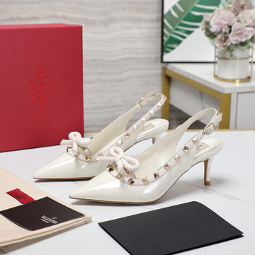 Rockstud Bow Slingback White Patent Leather Pump 60MM