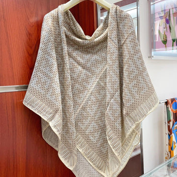 Ff Poncho 140 Cm Scraf In Beige Monogram Silk Cashmere