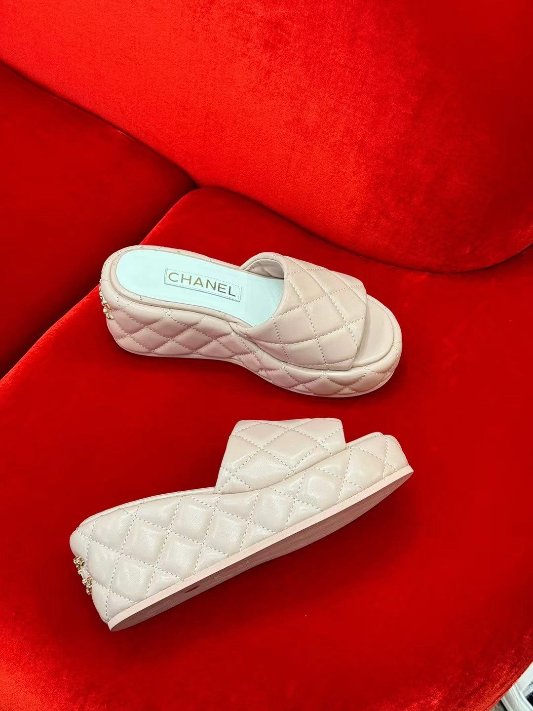 CC Wedge Heel Beige Cream Lambskin
