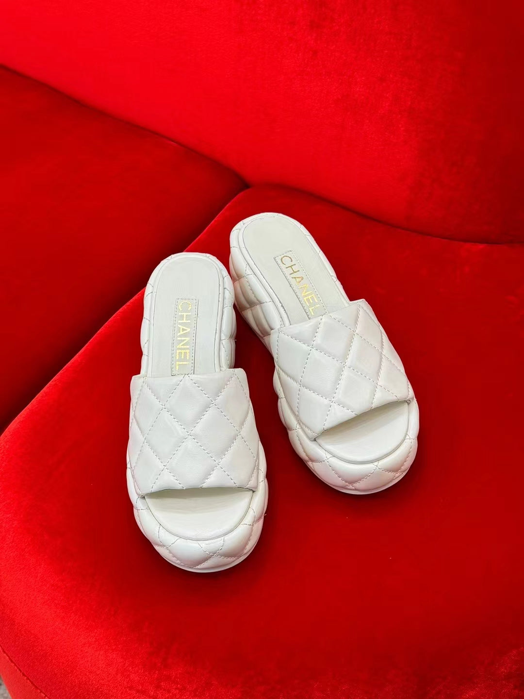 CC Wedge Heels White Lambskin
