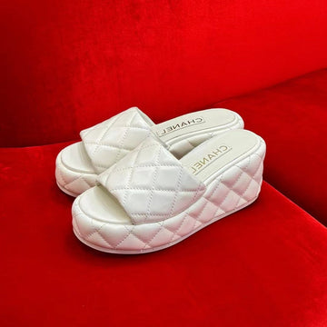 CC Wedge Heels White Lambskin