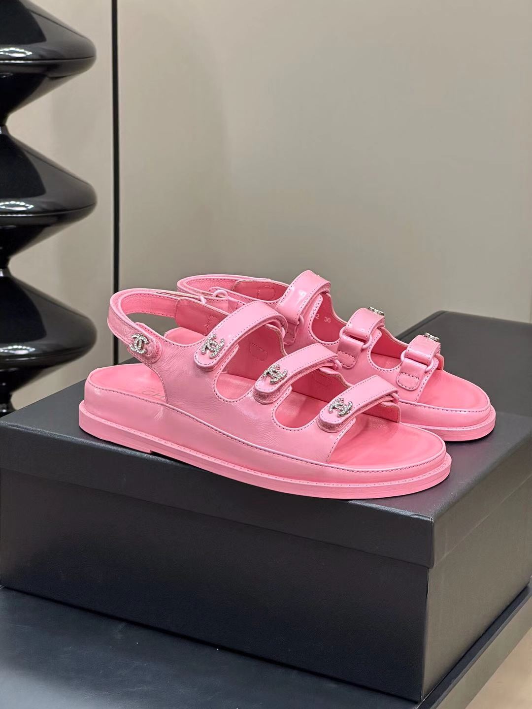 CC Dad Sandals Three Strap Light Pink Lambskin