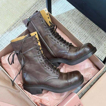 Miu Short Boots Umber Brown Calfskin