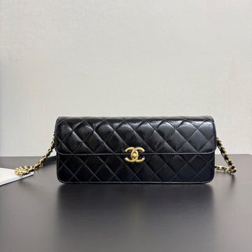CC 25S Large Flap Bag Black Glossy Leather