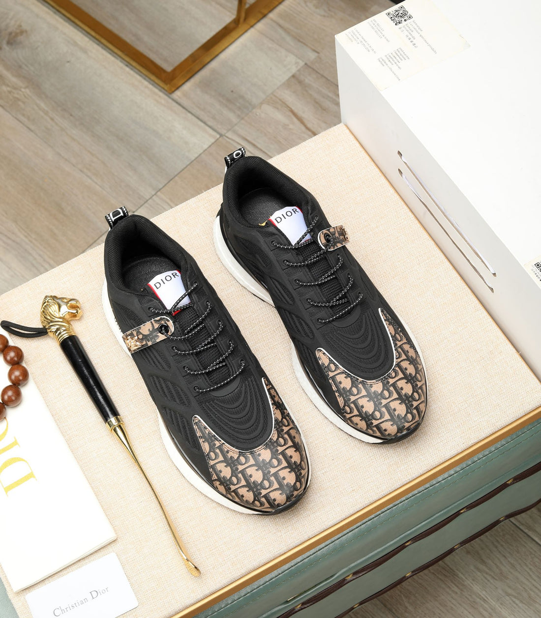 CD Runner Sneaker Black And Dusty Rose Calfskin