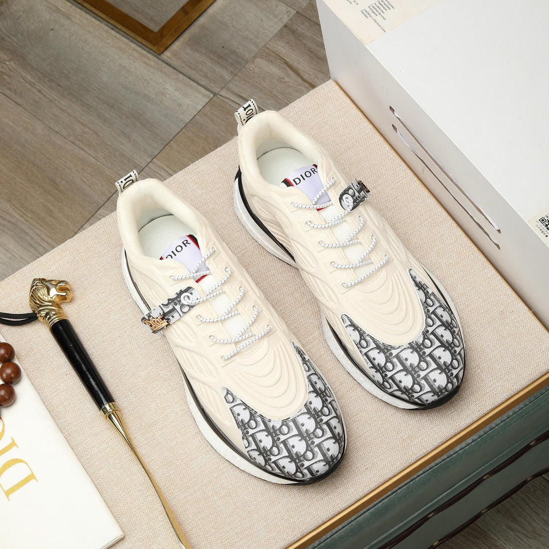 CD Runner Sneaker Cream And Black Calfskin