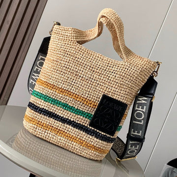 Loe 30 Slit Bag In Colorful Raffia And Calfskin