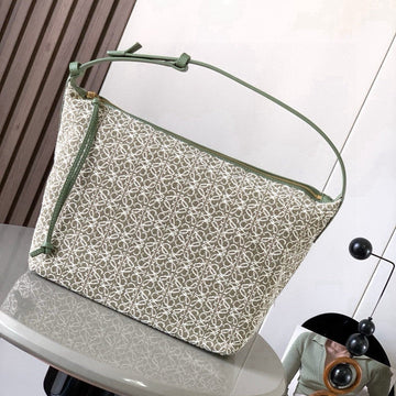 Loe Cubi Anagram Bag 35CM Green White Jacquard Cotton Calfskin