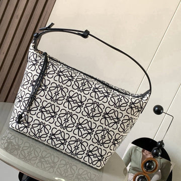 Loe Cubi Anagram Bag 35CM Black White Jacquard Cotton Calfskin