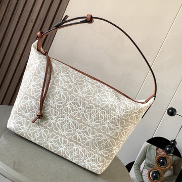 Loe Cubi Anagram Bag 35CM Brown White Jacquard Cotton Calfskin