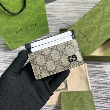 GG Card Case 11 With GG Detail In Beige Brown Calfskin