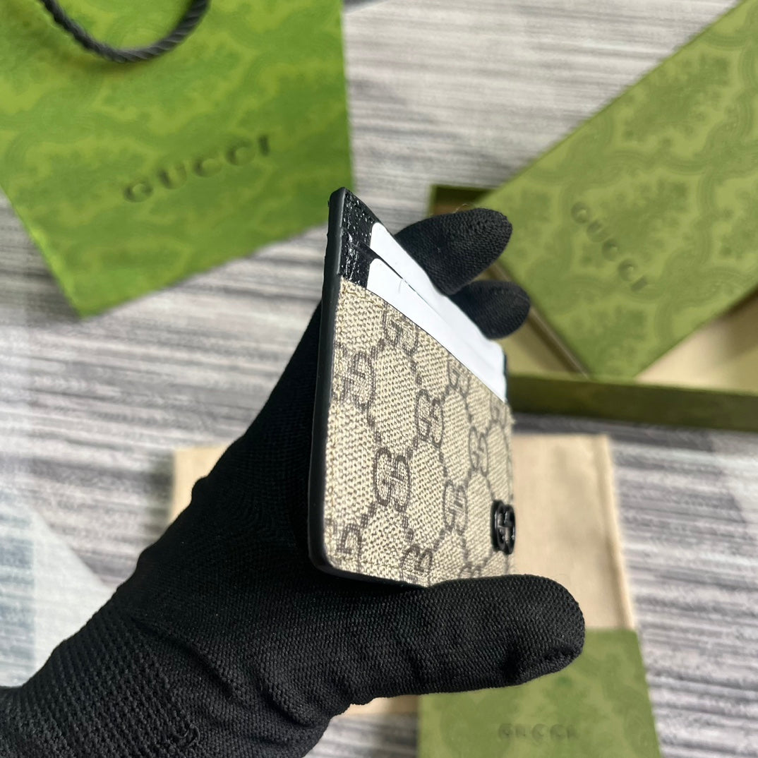 GG Card Case 11 With GG Detail In Beige Brown Calfskin