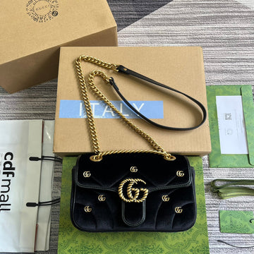 GG Marmont Mini 22 Bag In Black Velvet