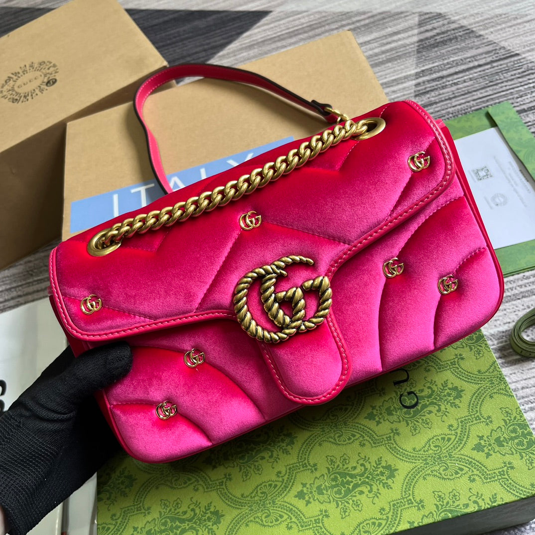 GG Marmont Medium 26 Bag In Bright Pink Velvet