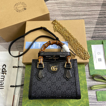GG Diana Jumbo 20 Mini Tote Bag Black Canvas