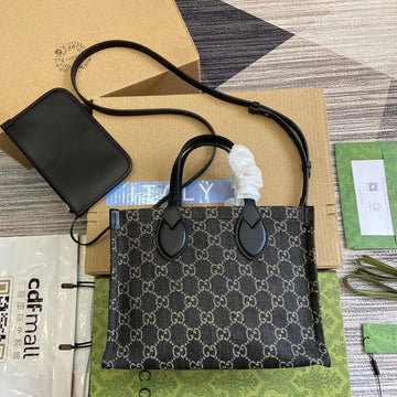 Ophidia GG 27 Medium Tote Bag Black Denim