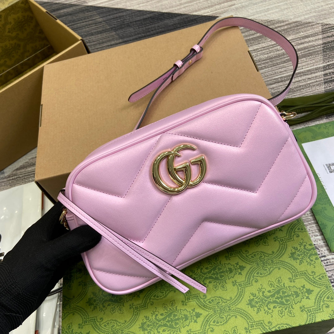 GG Marmont 24 Small Matelassé Shoulder Bag Ligth Pink Calfskin