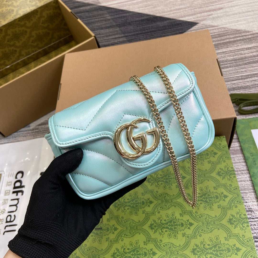 GG Marmont 16 Mini Shoulder Bag Blue Iridescent Calfskin