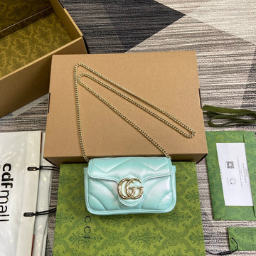 GG Marmont 16 Mini Shoulder Bag Blue Iridescent Calfskin
