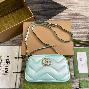 GG Marmont 24 Small Matelassé Shoulder Bag Blue Iridescent Calfskin